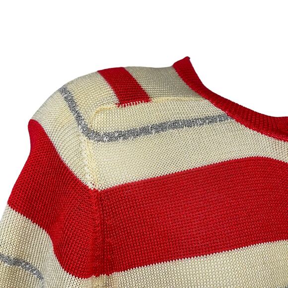 VINTAGE 80s Bleyle Sport Candy Cane Stripe Cardigan Sweater Size Large - Picture 2 of 4